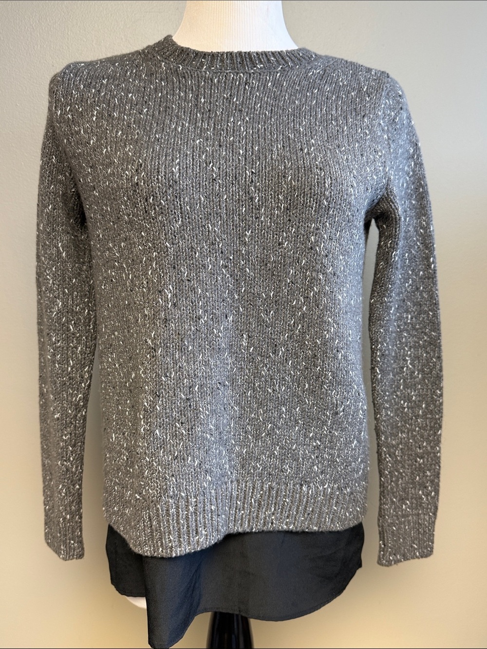 Club Monaco Metallic Knit Sweater XS Gray Layered Hem